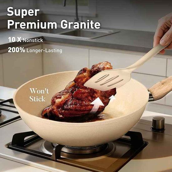 DisDelight Pots and Pans Set Non Stick, Nonstick Induction Granite Kitchen Cookware Sets, Induction Nonstick Granite Cooking Set, Induction Cookware Cooking Pan Set, Pan Sets for Cooking, Cream White