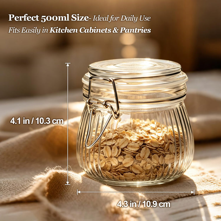 Small Ribbed Glass Jars with Airtight Lids 17 oz 6 Pack Wide Mouth (6 Count)