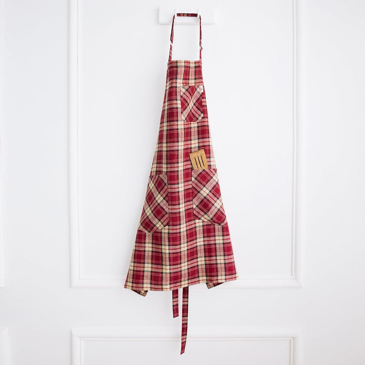 Solino Home Linen Bib Apron for Men & Women - Burgundy Kitchen Apron with Front Pockets - Handcrafted from European Flax