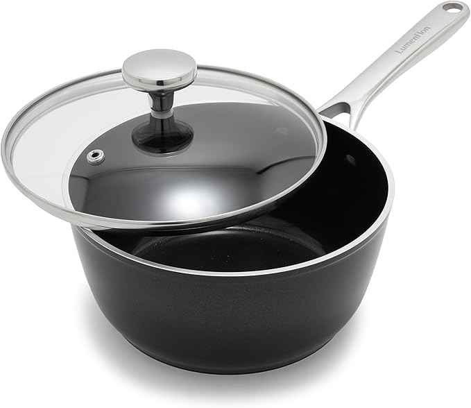 Orfeo 2.4QT Nonstick Saucepan with Lid, Made in Italy, Diamond Ceramic PFAS-Free Cookware, Induction Ready, Scratch Resistant, Laser-Fused Surface for Durability, Dishwasher Safe, Black
