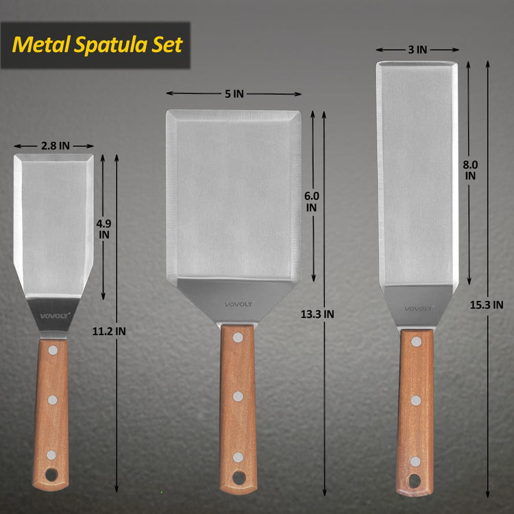 Stainless Steel Spatula Set, Grill Spatula Set with Full Tang Handle & Beveled Edges, Long Wide Spatula for Cast Iron Griddle BBQ Flat Top Grill, Pancake Turner, Smash Burgers Metal Flipper - Nestoria