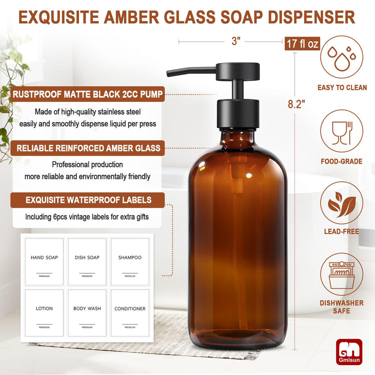 Amber Glass Soap Dispenser (2 Count)