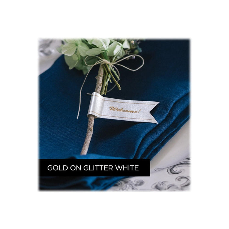 P-Touch TZe-PR234 Gold Print on Premium Glitter White Laminated Tape 12mm (0.47”) Wide x 8m (26.2’) Long, TZEPR234