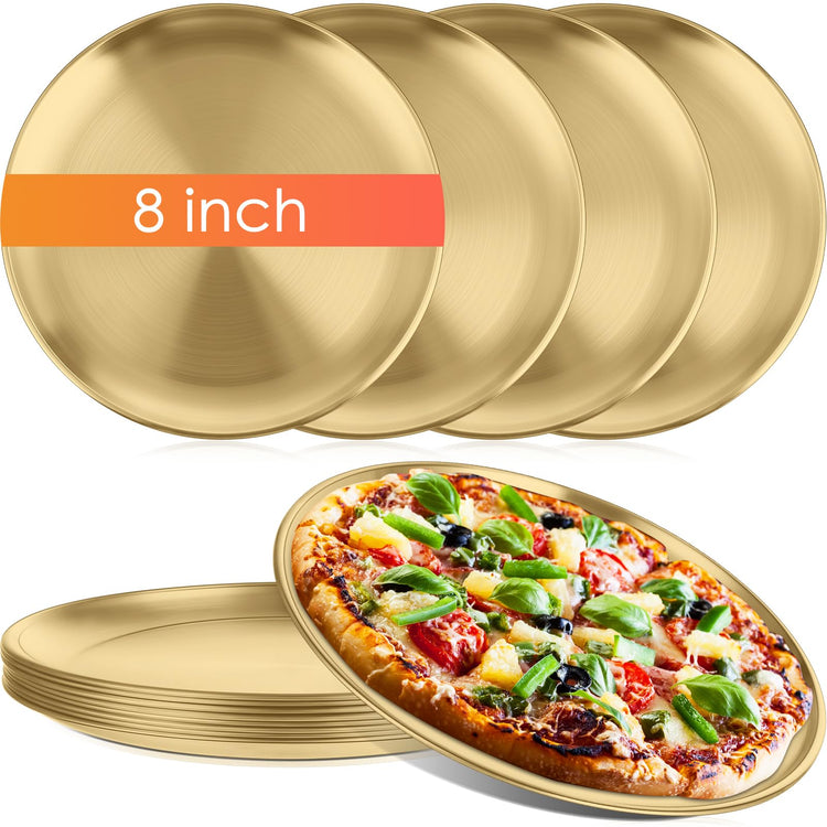 8 Pieces Gold Pizza Pans 8 Inch Bakeware (8 Count)