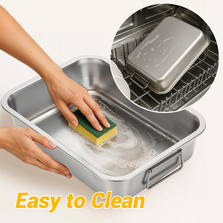 Heavy Duty Stainless Steel Roasting Pan with Rack & Handle for Oven