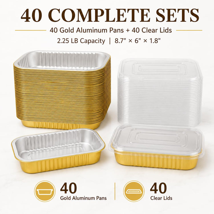 40 Pack 8.7"×6" Aluminum Pans with Lids Heavy Duty (40 Count)