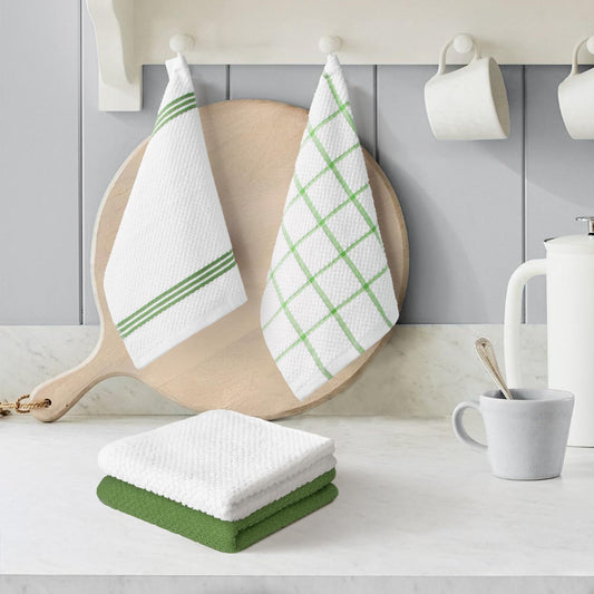 Artoid Mode Ring Spun Cotton Green Dishcloth Kitchen Towels, 12x12 Inch Ultra Soft Absorbent Quick Drying Household Cleaning Kitchen Rags Set of 4 - Nestoria