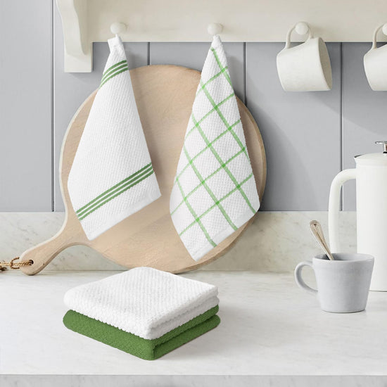 Artoid Mode Ring Spun Cotton Green Dishcloth Kitchen Towels, 12x12 Inch Ultra Soft Absorbent Quick Drying Household Cleaning Kitchen Rags Set of 4 - Nestoria