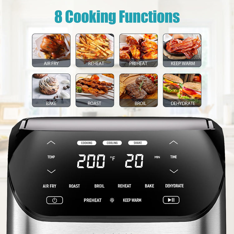 Air Fryer 6.2 QT Large Capacity Oilless Hot Air Fryers Oven 1500W Healthy Cooker with 10 Presets