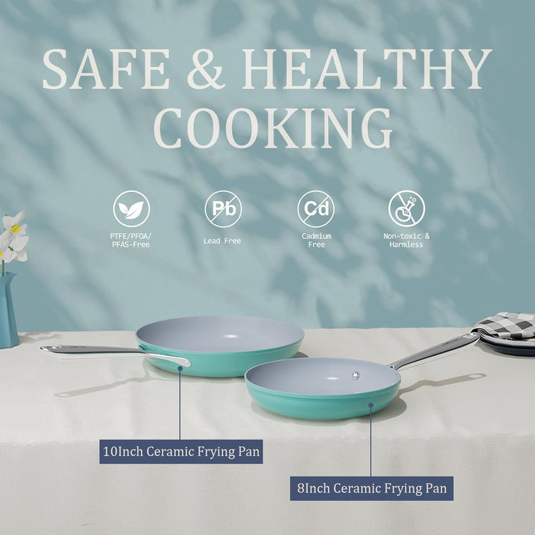 Nonstick Ceramic Frying Pan 10 Inch for Induction Cooktop - Non Toxic, PTFE/PFOA/PFAS Free, Oven & Dishwasher Safe up to 500°F - Non Stick Skillet with Stay-Cool Handle - Caribbean Blue