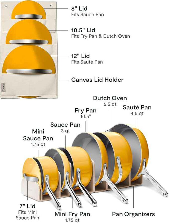 Caraway Deluxe Non-stick Ceramic Cookware Set (16 Piece) Pots, Frying Pans, Lids and Kitchen Storage - PFAS & PFOA Free - Oven Safe Pan Set & Compatible with All Stovetops - Marigold