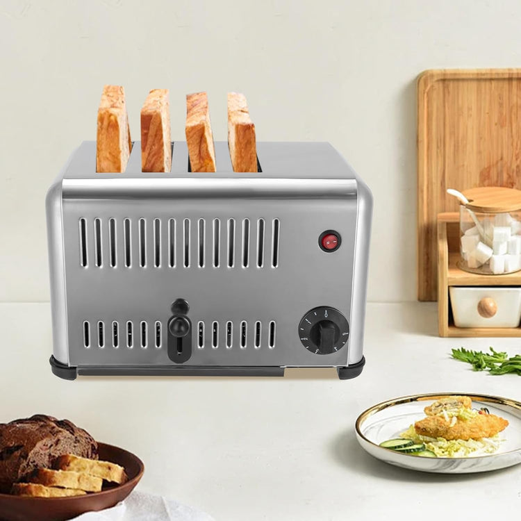 4 Slice Toaster with Wide Slots Commercial Toasters for Restaurant Pop-up Bread Baking Machine 1650W Stainless Steel Toaster Countertop for Toast, Sandwiches, Meatloaf