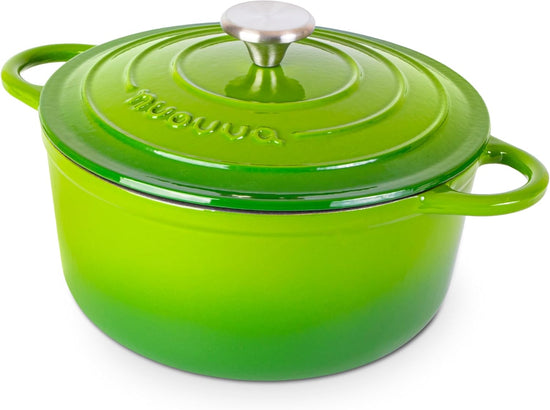 Cast Iron Pot with Lid – Non-Stick Ovenproof Enamelled Casserole Pot, Oven Safe up to 500° F – Sturdy Dutch Oven Cookware – Green, 5-Quart, 24cm – by Nuovva - Nestoria