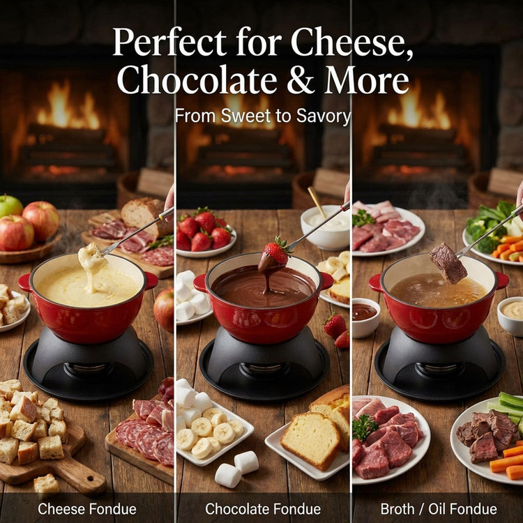 Cast Iron Cheese Fondue Pot Set
