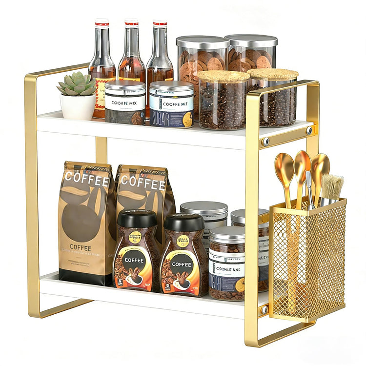 2 Tier Kitchen Storage and Organisation Rack with Side Baskets
