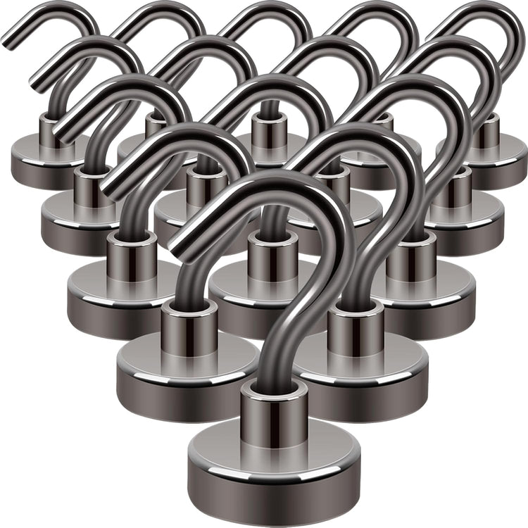 Neosmuk Magnetic Hooks,30lb++ Heavy Duty Earth Magnets with Hook for Refrigerator, Extra Strong Cruise Hook for Hanging, Magnetic Hanger for Cabins, Grill (Gunblack, 15 Pack)