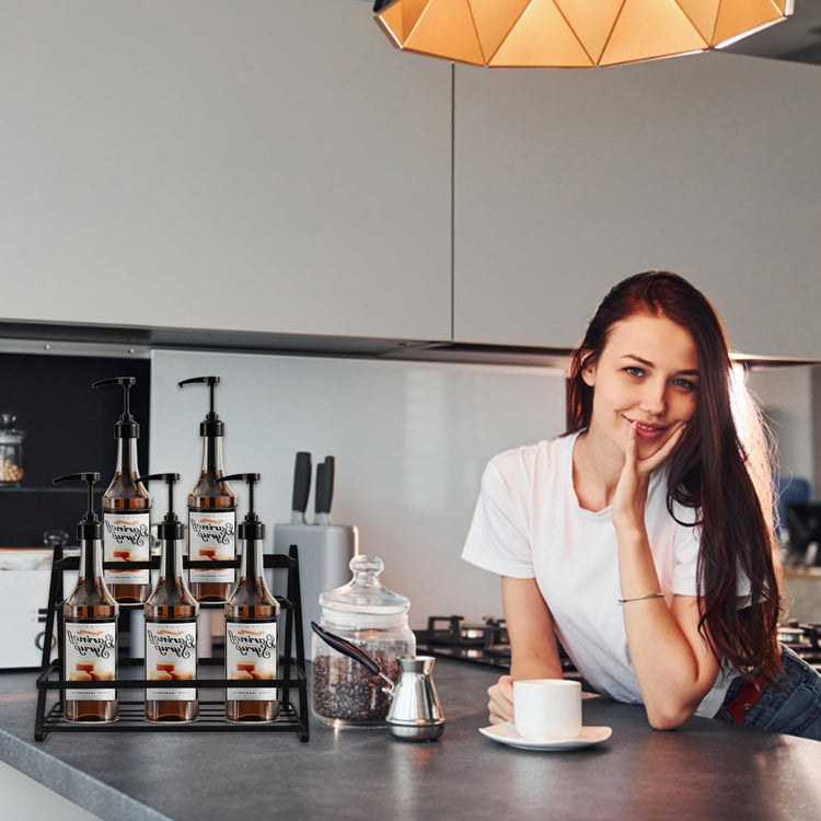 2 Tier Coffee Syrup Rack Organizer 6 Bottle Capacity