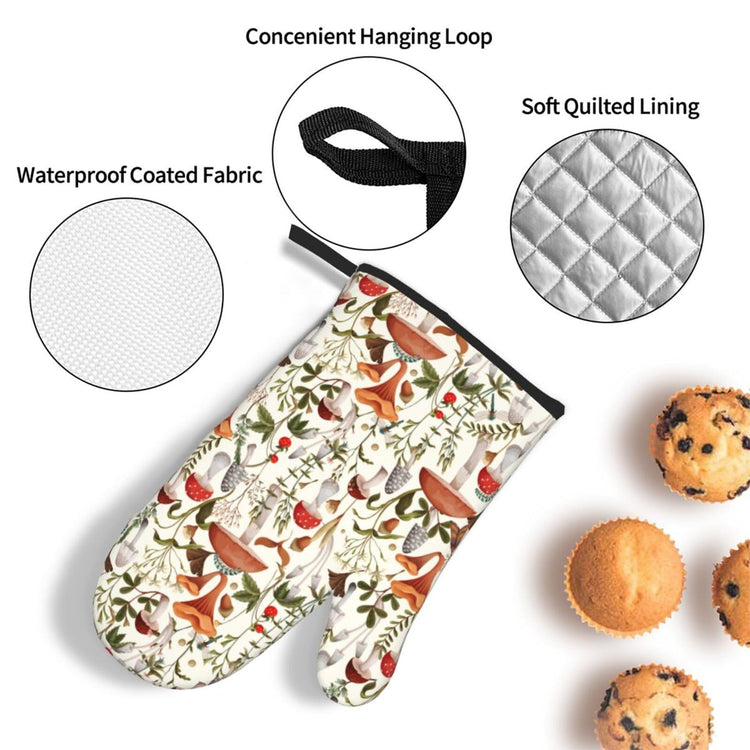 Boho Mushroom Decor Oven Mitts and Pot Holders Sets of 3 Hot Pads (3 Count)