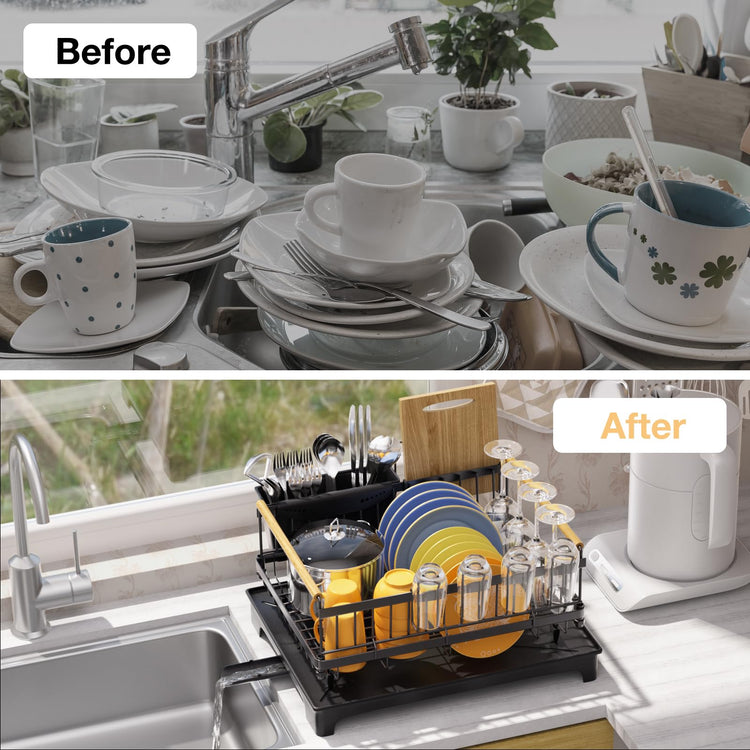 Dish Rack for Kitchen Counter with Drainboard