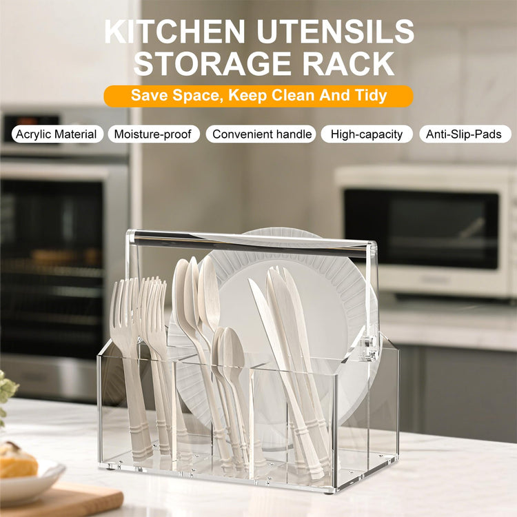 Acrylic Utensil Caddy.Silverware Organizer For Picnic Party