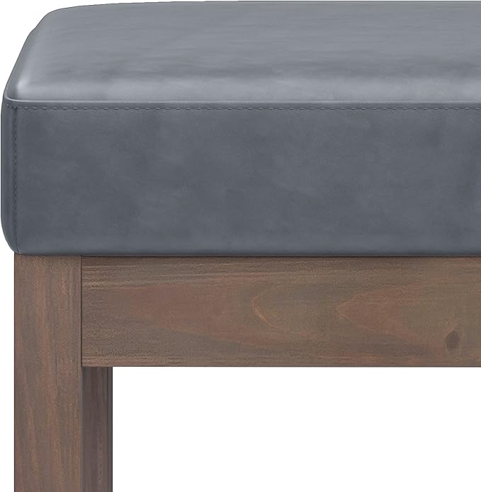 SIMPLIHOME Milltown Small Ottoman Bench - 27 inch Wide Upholstered Vegan Leather Rectangle Footstool Ottoman in Stone Grey, Contemporary Bench for Bedroom or Entryway with Cushioned Seat, Assembled