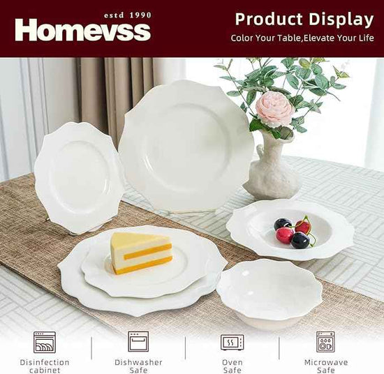 HomeVss, New Bone China Dinnerware Set, Embossed Lotus, 16pc Set