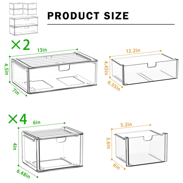 6 Pack Acrylic Stackable Storage Drawers for Vanity