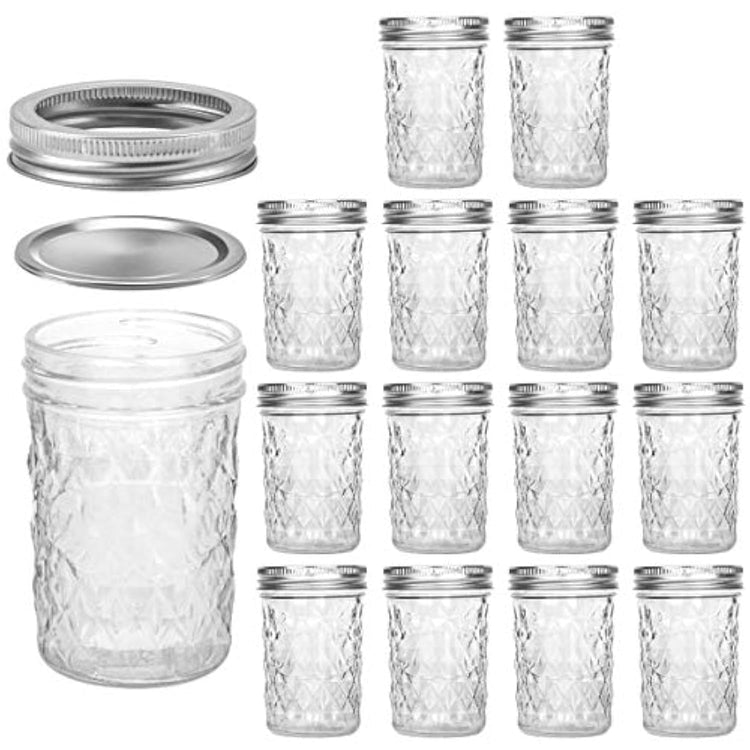 Mason Jars 15 PACK 8 OZ Canning Jars Jelly Jars With Regular Lids (15 Count)
