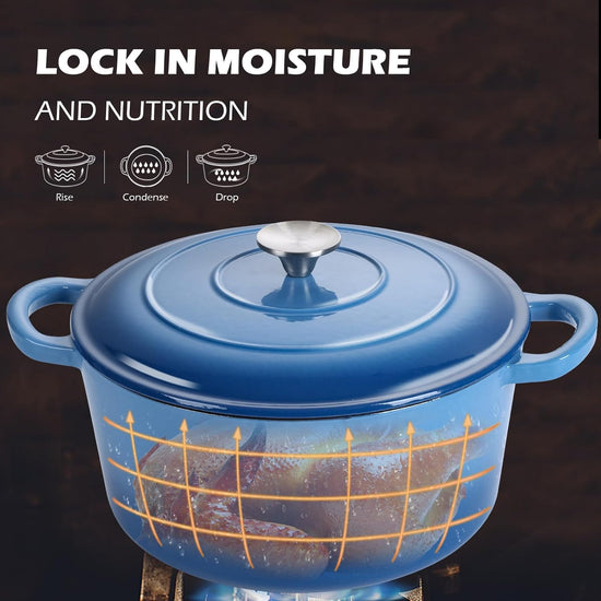 6 Quart Round Dutch Oven with Lid, Leonyo 6QT Enameled Cast Iron Dutch Oven for Sourdough Bread Baking, Heavy Duty Cookware for Braising, Stews, Roasting, Blue - Nestoria