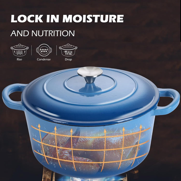 6 Quart Round Dutch Oven with Lid, Leonyo 6QT Enameled Cast Iron Dutch Oven for Sourdough Bread Baking, Heavy Duty Cookware for Braising, Stews, Roasting, Blue - Nestoria