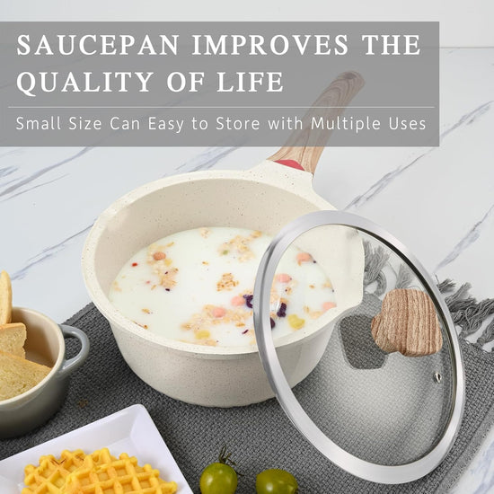VINCHEF Sauce Pan Set with Lid 10PCS, 3 White Non Stick Cooking Pots Induction pot sets, Saucepan Set with Silicone Tools and Pot Protectors, PFAS and PFOA Free (2QT+3QT+4QT) - Nestoria
