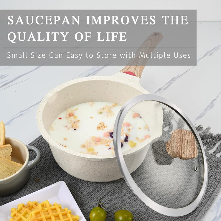 VINCHEF Sauce Pan Set with Lid 10PCS, 3 White Non Stick Cooking Pots Induction pot sets, Saucepan Set with Silicone Tools and Pot Protectors, PFAS and PFOA Free (2QT+3QT+4QT) - Nestoria