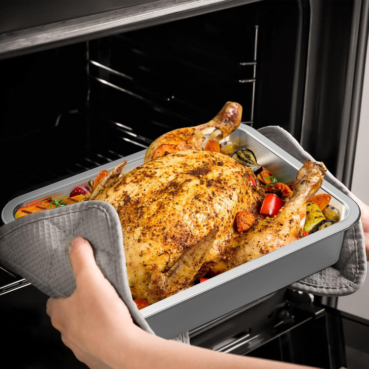 onlyfire Stainless Steel Baking Pan Barbeque Grilling Pan for Baking Breads, Grilling Chicken, Vegetables, 14" X 10.5" X 2.8" - Nestoria