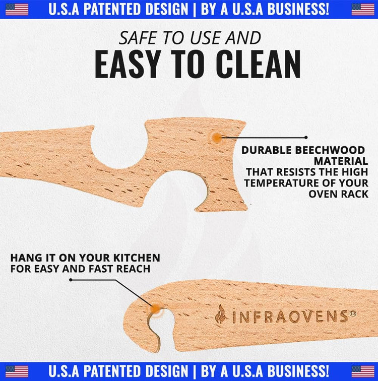 Wooden Oven Rack Puller Stick, Push Pull Tool with Longer Handle Ideal for Kitchen Oven, Convection and Toaster Ovens, Air Fryer and Small Kitchen Appliances by INFRAOVENS