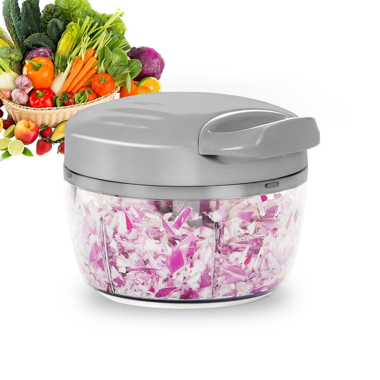 Manual Food Processor Vegetable Chopper 2.3 Cup Small Mini Hand Pull String Onion Chopper Garlic Mincer Cutter with 3 Stainless Steel Blades