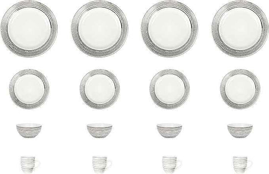 16 Piece Dinnerware Set, Ceramic Plates and Bowls Sets for 4, Microwave and Dishwasher Safe, Handcrafted Tree Bark Series Dish Set, White Birch