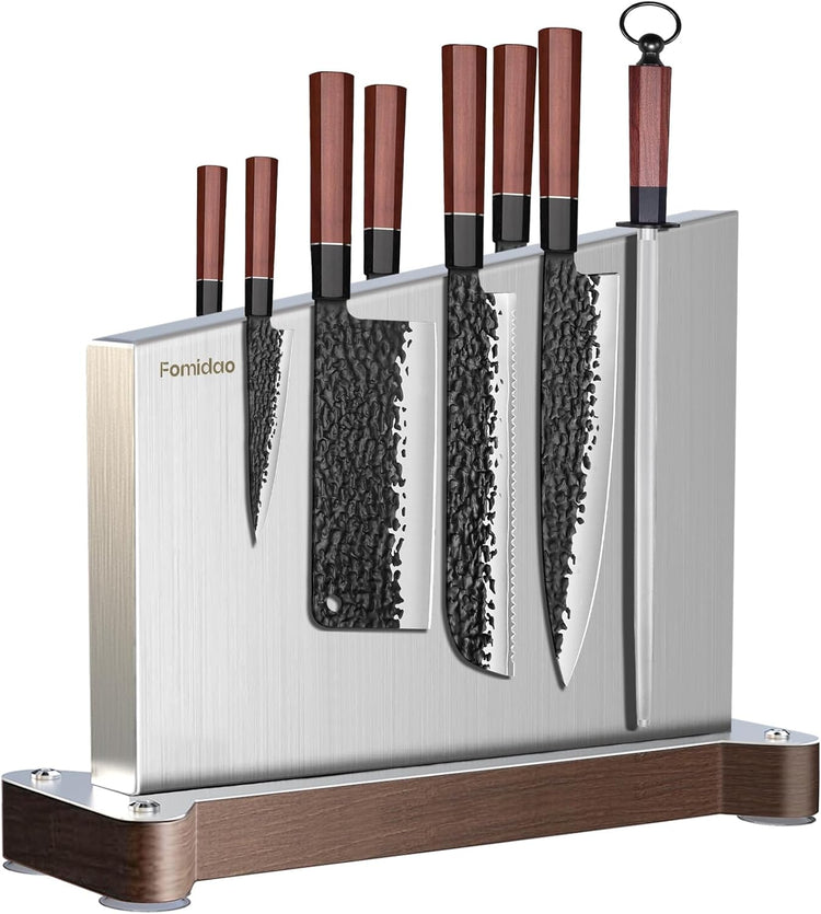 Magnetic Knife Holder Stand,Large Double Sided Magnetic Knife Block WIthout Knives Stainless Steel Magnet Kitchen Knife Holder Strong Magnetic Knife Rack Storage With Three Magnet Strip