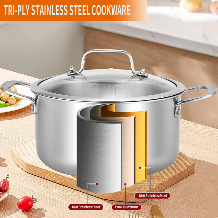Tri ply Stainless Steel 6 Quart Heavy Duty Induction Stock Pot