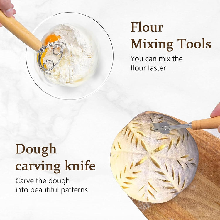 Sourdough Bread Baking Supplies- Set of 2 Oval Banaton Basket with Sourdough Starter Kit and Making Tools Accessories for Homemade Bread