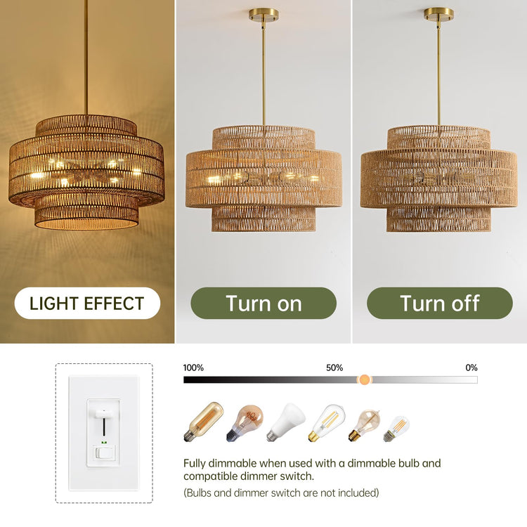 24" Rattan Chandelier for Dining Room