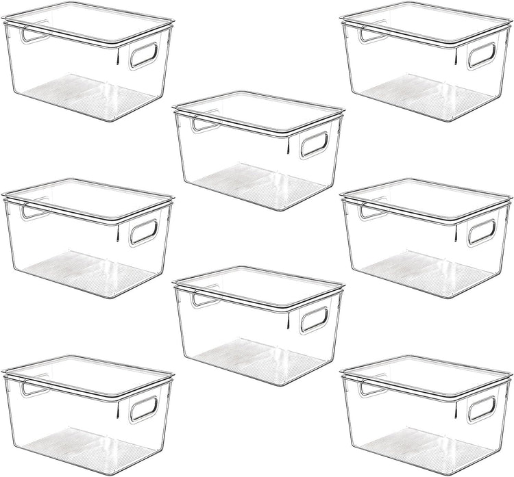 Clear Plastic Stackable Storage Bins with Lids, Pantry Organizers and Storage Containers Fridge Organizer Bins Kitchen Cabinet Organizer Bin for Organizing Under Sink Refrigerator Organization