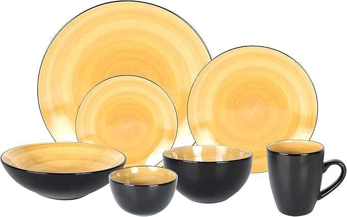 Stoneware Sonoma Dinnerware Set, Black + Speckled Spin Wash (56pc Set, Mix Blue, Green, Red, Yellow)