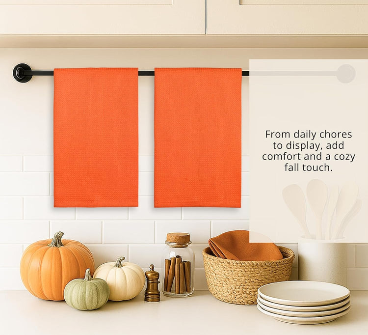 PurpleEssences Waffle Weave Kitchen Solid Dish Cloths 100% Cotton, Ultra Soft Absorbent Quick Drying Dish Towels (Orange, 15 x 25-4 Pack) - Nestoria