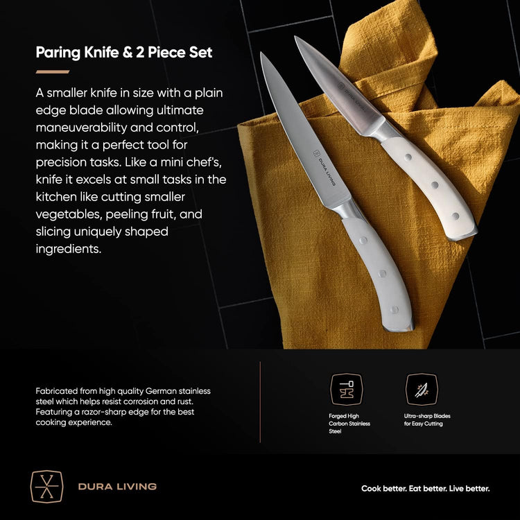 3.5-Inch Paring Knife – Ultra-Sharp German High Carbon Stainless Steel, Full Tang, Ergonomic Handle, Multipurpose Kitchen Knife for Chopping, Slicing, and Dicing, Cream