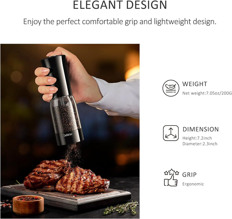 Electric Salt and Pepper Grinder Set with LED Power Display,Larger Capacity Salt and Pepper Shakers Set Rechargeable Electric with Flexible Coarsenes,LED Light,One Hand Operation for Kitchen