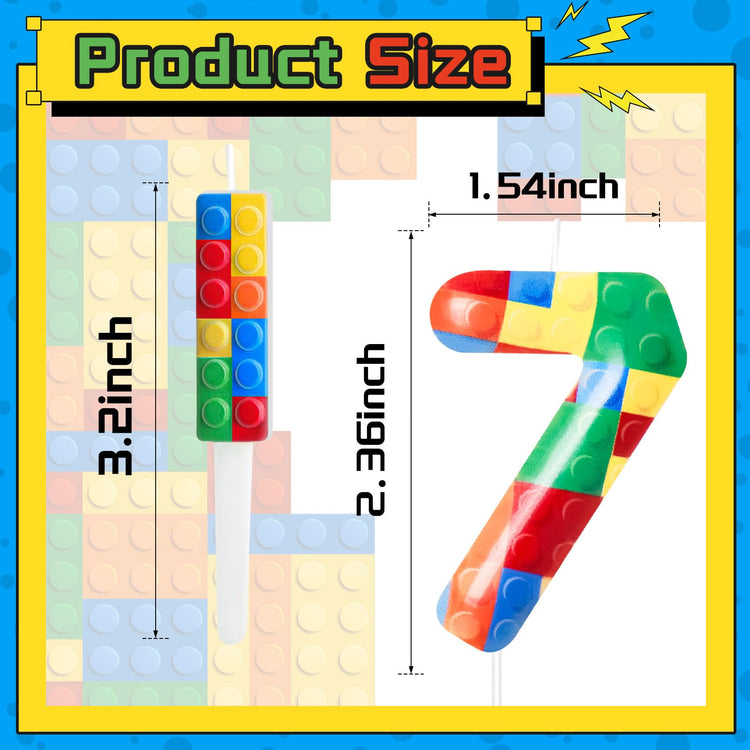 7 Pcs Building Block Themed Birthday Candles Set Building Blocks Number 7 Candle Cake Topper for Building Block Party Decoration Supplies (7 Count)