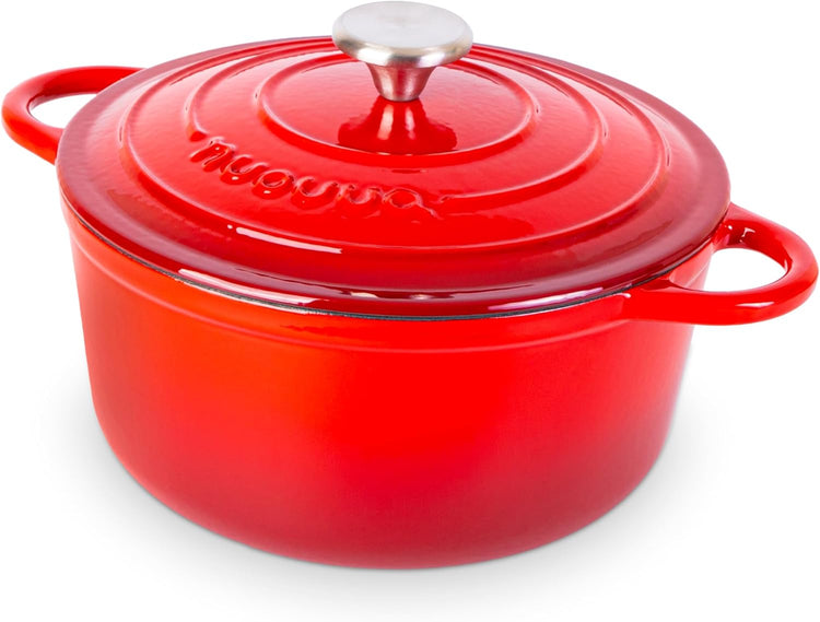 Cast Iron Pot with Lid – Non-Stick Ovenproof Enamelled Casserole Pot, Oven Safe up to 500° F – Sturdy Dutch Oven Cookware – Red, 5-Quart, 24cm – by Nuovva - Nestoria