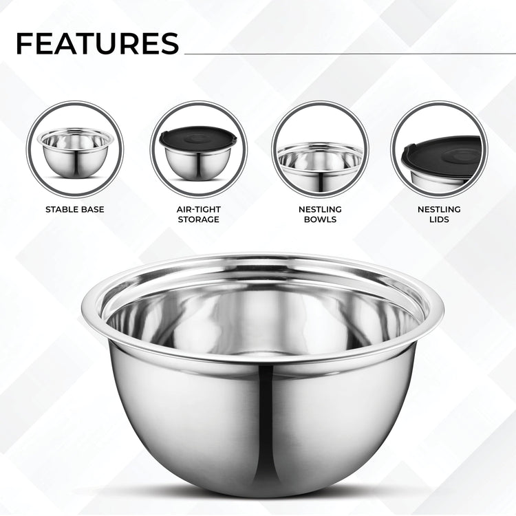 Premium Brushed Stainless Steel Mixing Bowls Sets (5 Count)