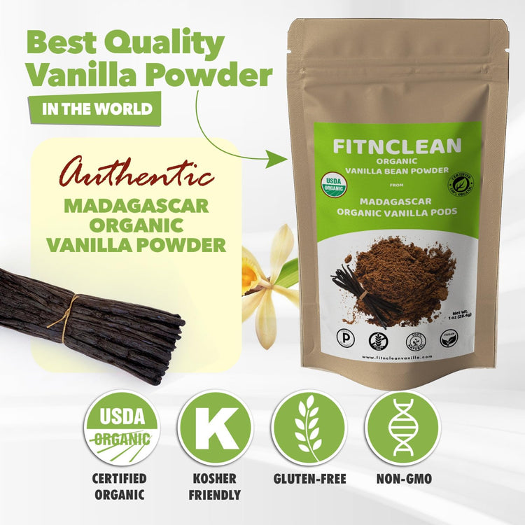 2oz Organic Madagascar Vanilla Bean Powder. Certified USDA Organic. Raw Natural Pure Unsweetened No Additives NON