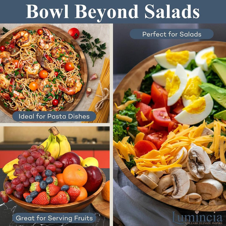 Premium Acacia Wood Salad Bowl Set